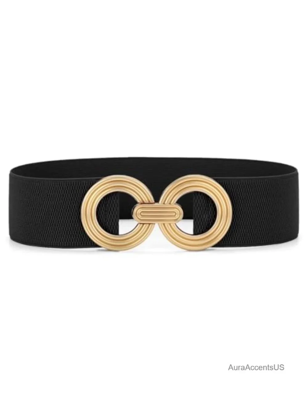 Wide Elastic Waist Belt with Hollow Out Gold Buckle Stretchy